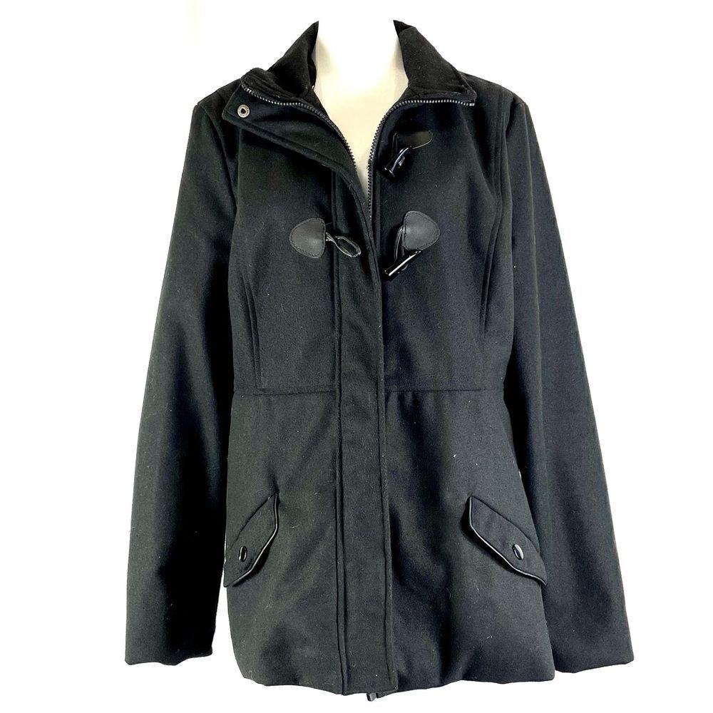 Black Jacket Coat Size Large Pea Zip